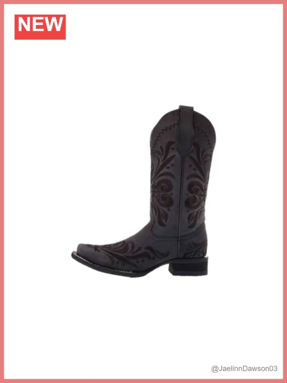 Women's Leather Square Toe Mid Calf Western Boots Low Heel Pull On